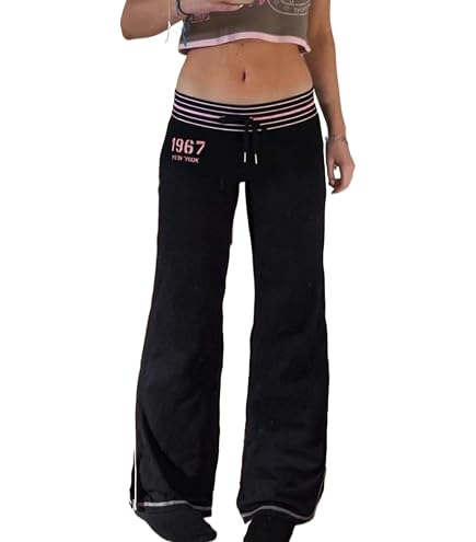 Amazon.com: Quzak Y2K Low Rise Track Pants Women Baggy Pants Side